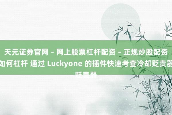 天元证券官网 - 网上股票杠杆配资 - 正规炒股配资如何杠杆 通过 Luckyone 的插件快速考查冷却贬责器