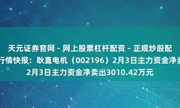 天元证券官网 - 网上股票杠杆配资 - 正规炒股配资如何杠杆 股票行情快报：耿直电机（002196）2月3日主力资金净卖出3010.42万元