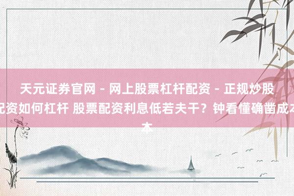 天元证券官网 - 网上股票杠杆配资 - 正规炒股配资如何杠杆 股票配资利息低若夫干？钟看懂确凿成本